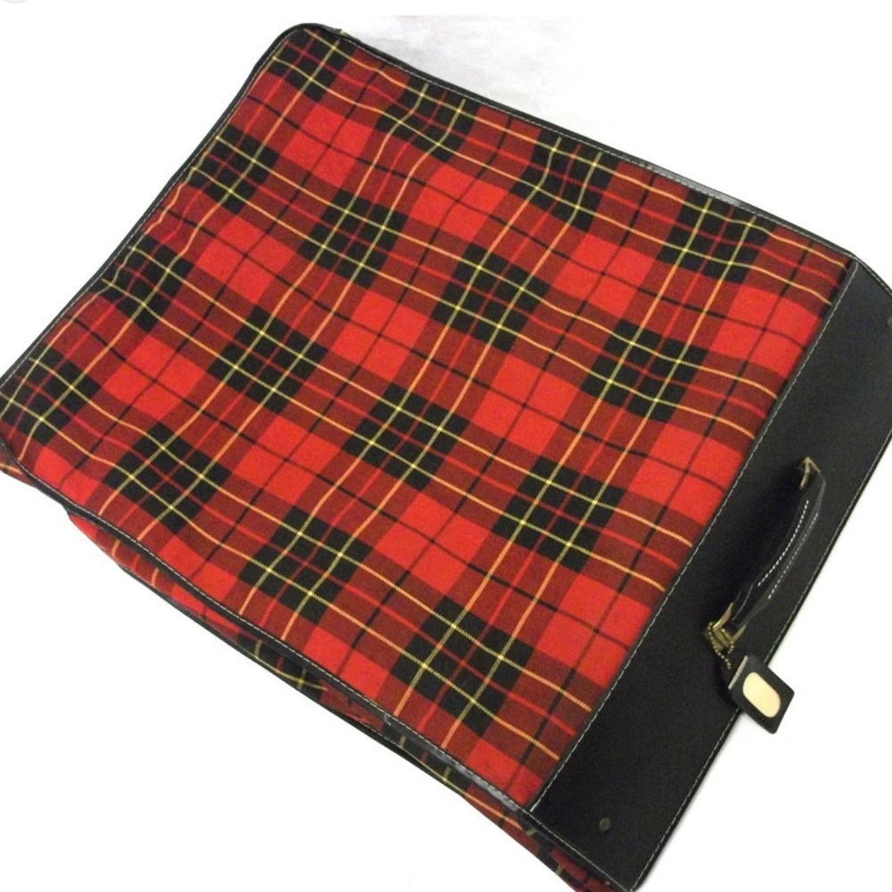 Mid Century 50s Vintage Hanging Red Tartan Plaid Luggage Garment Bag